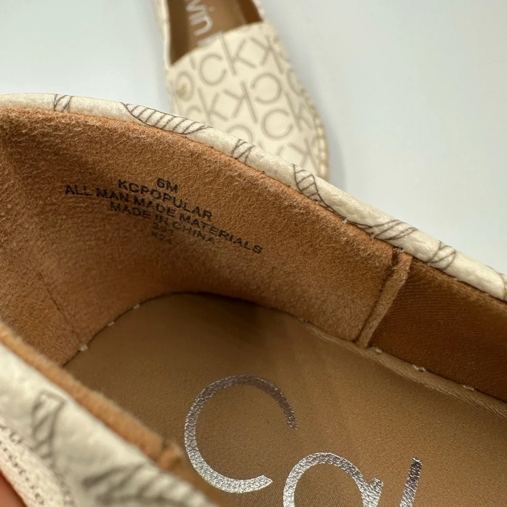 Calvin Klein Monogram Espadrilles Women US 6.5 Cream Slip-On Flats